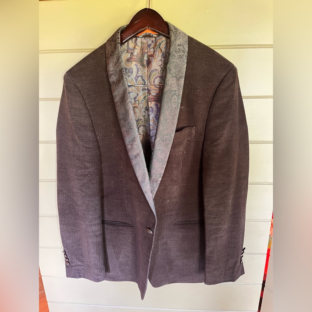 TALLIA Brown Corduroy Blazer with Paisley Collar